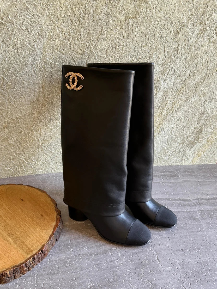 Chanel Fold-Over Turnlock CC Knee-High Boot