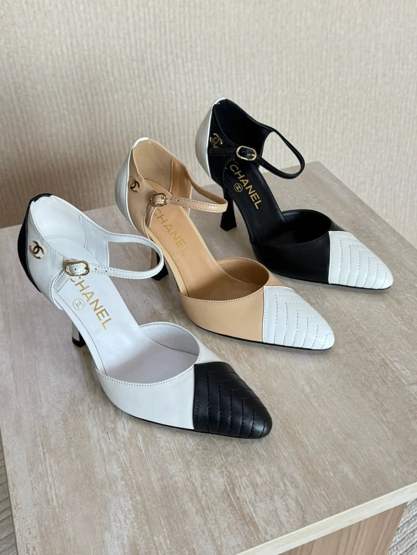 Chanel Chevron-Stitched Two-Tone Mary Jane Pumps
