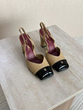 Chanel Square-Toe Block-Heel Slingbacks