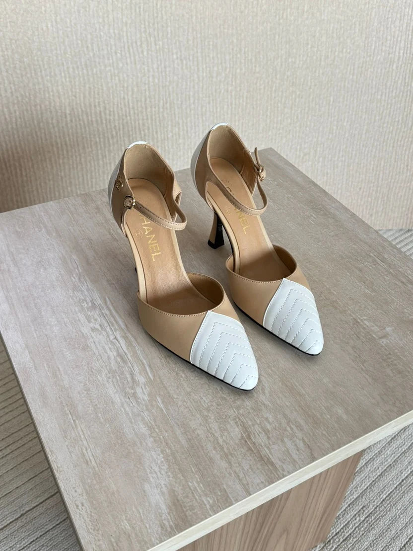 Chanel Chevron-Stitched Two-Tone Mary Jane Pumps
