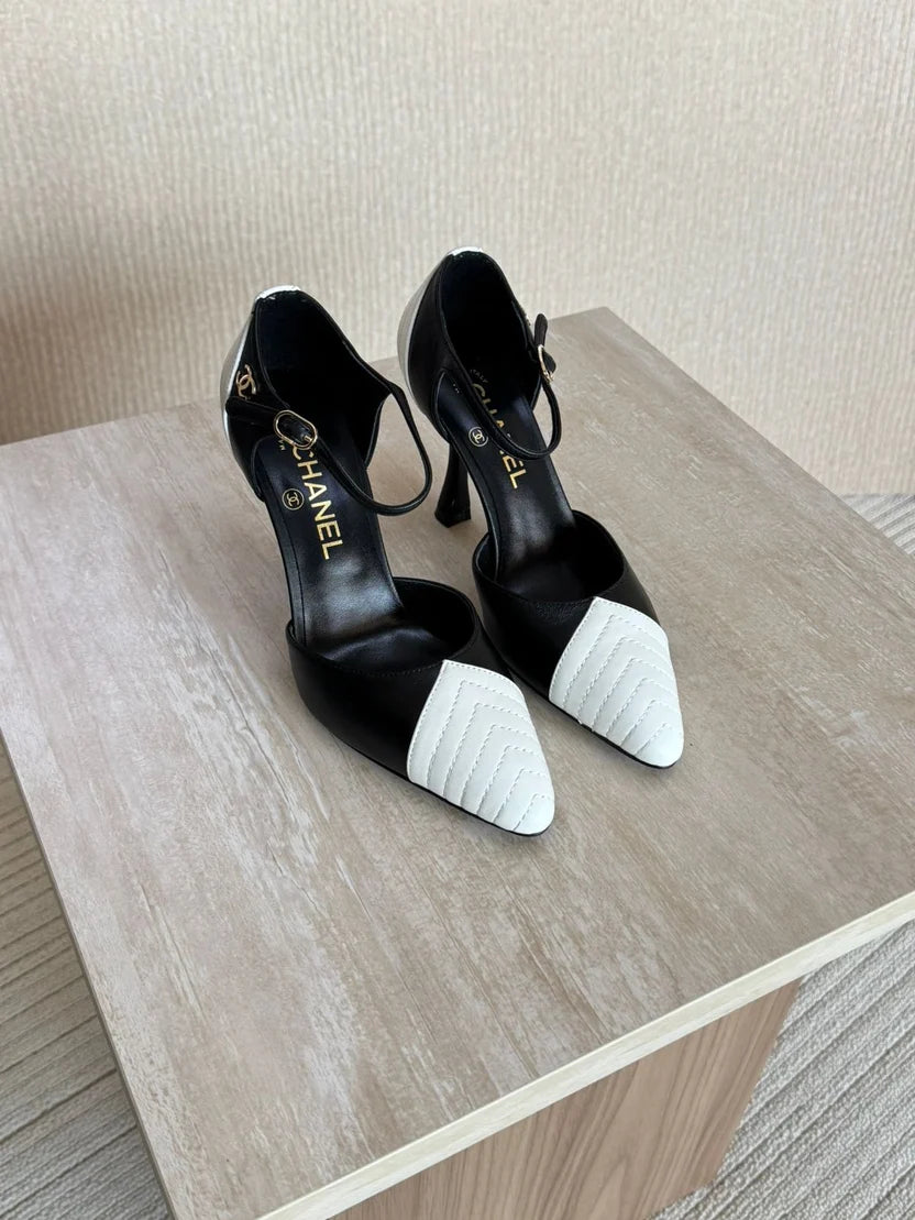 Chanel Chevron-Stitched Two-Tone Mary Jane Pumps
