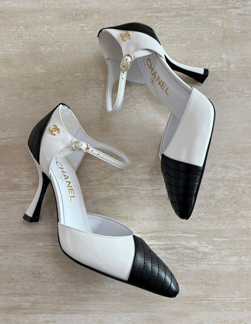 Chanel Chevron-Stitched Two-Tone Mary Jane Pumps