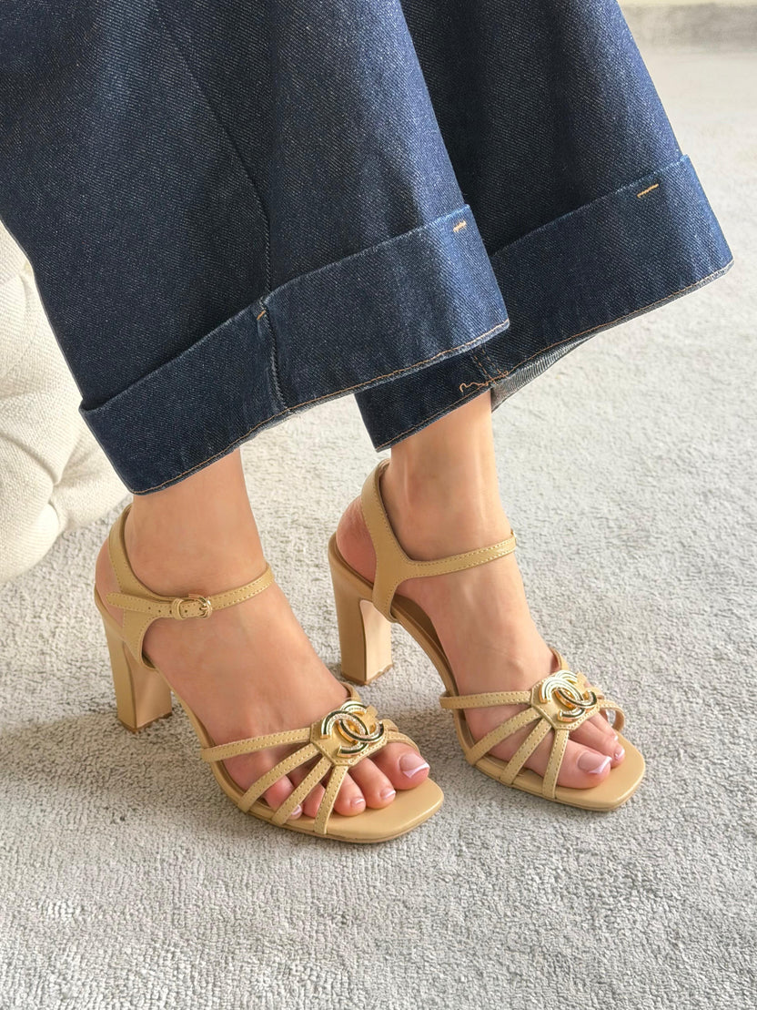 Chanel Lambskin Crystal CC Sandals