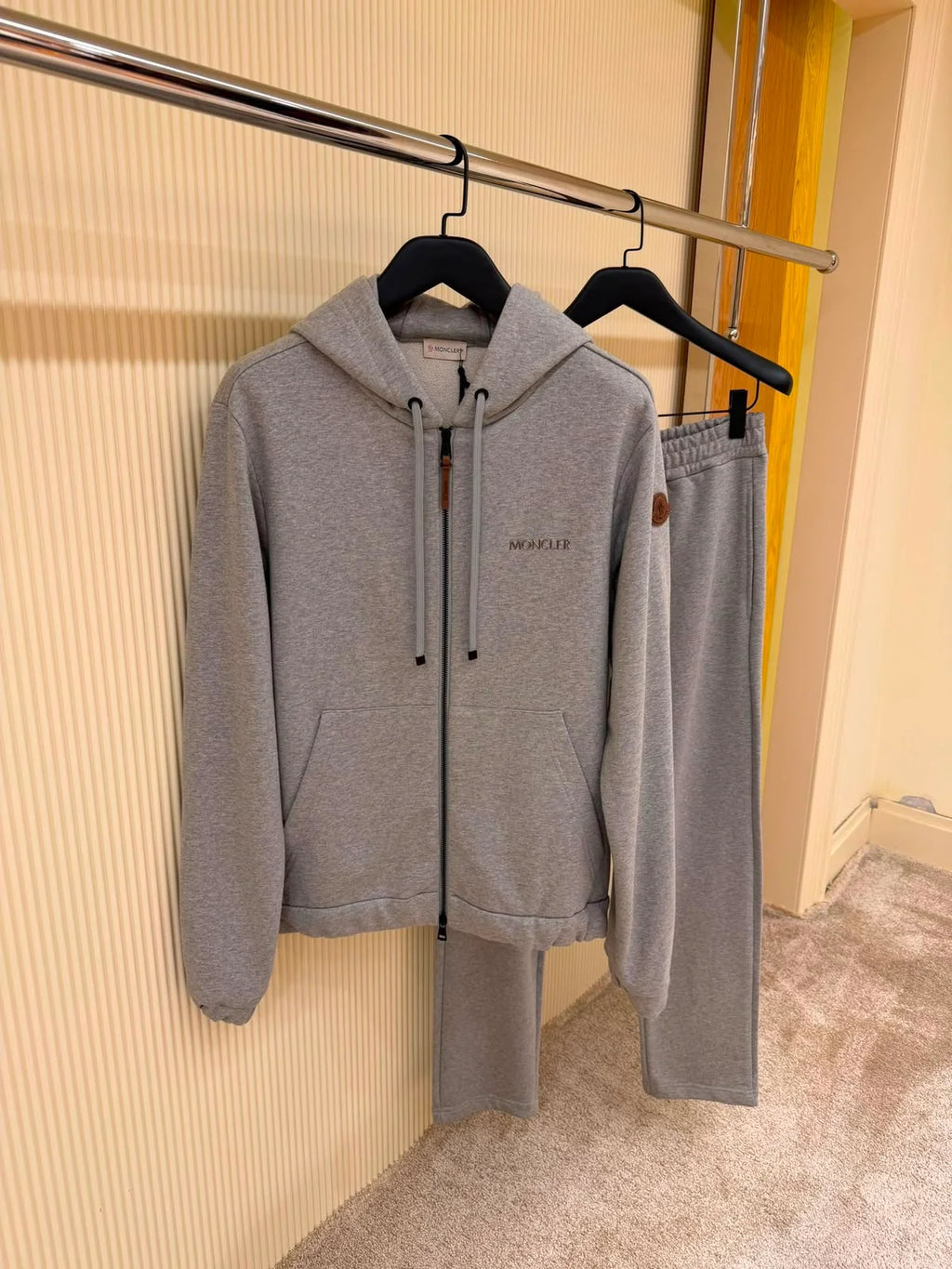 Moncler Leather Logo Zip-Up Hoodie and Sweatpants Tracksuit