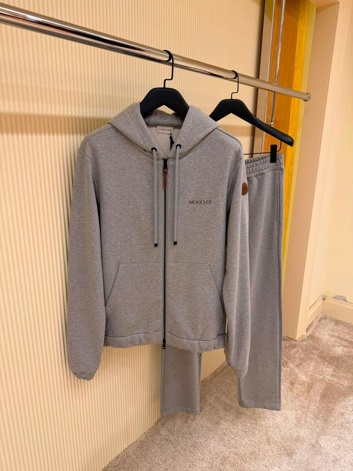 Moncler Leather Logo Zip-Up Hoodie and Sweatpants Tracksuit