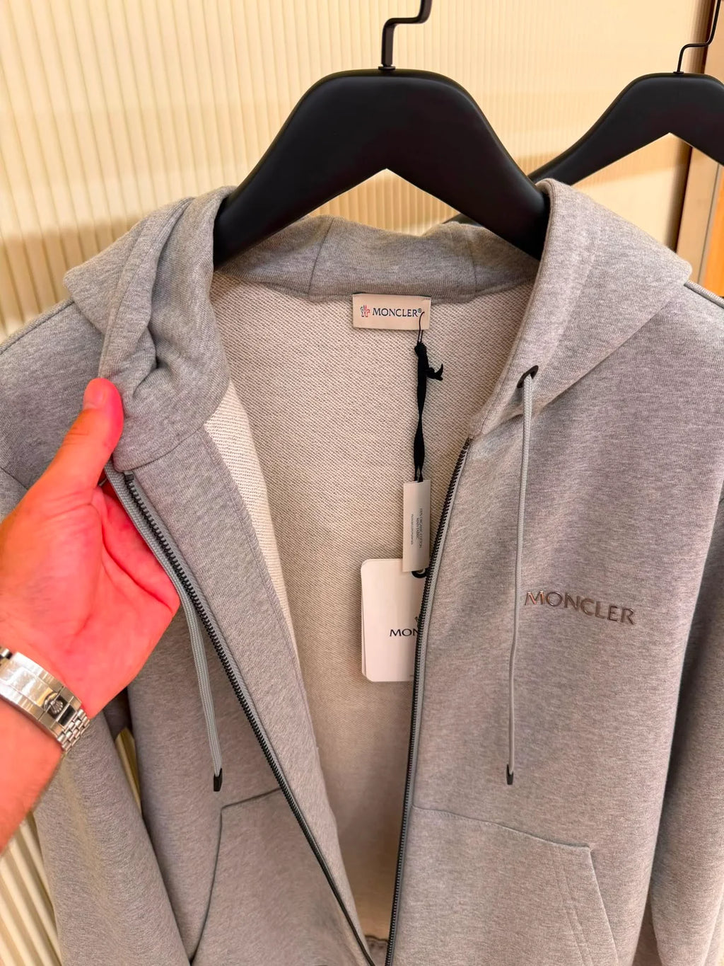 Moncler Leather Logo Zip-Up Hoodie and Sweatpants Tracksuit