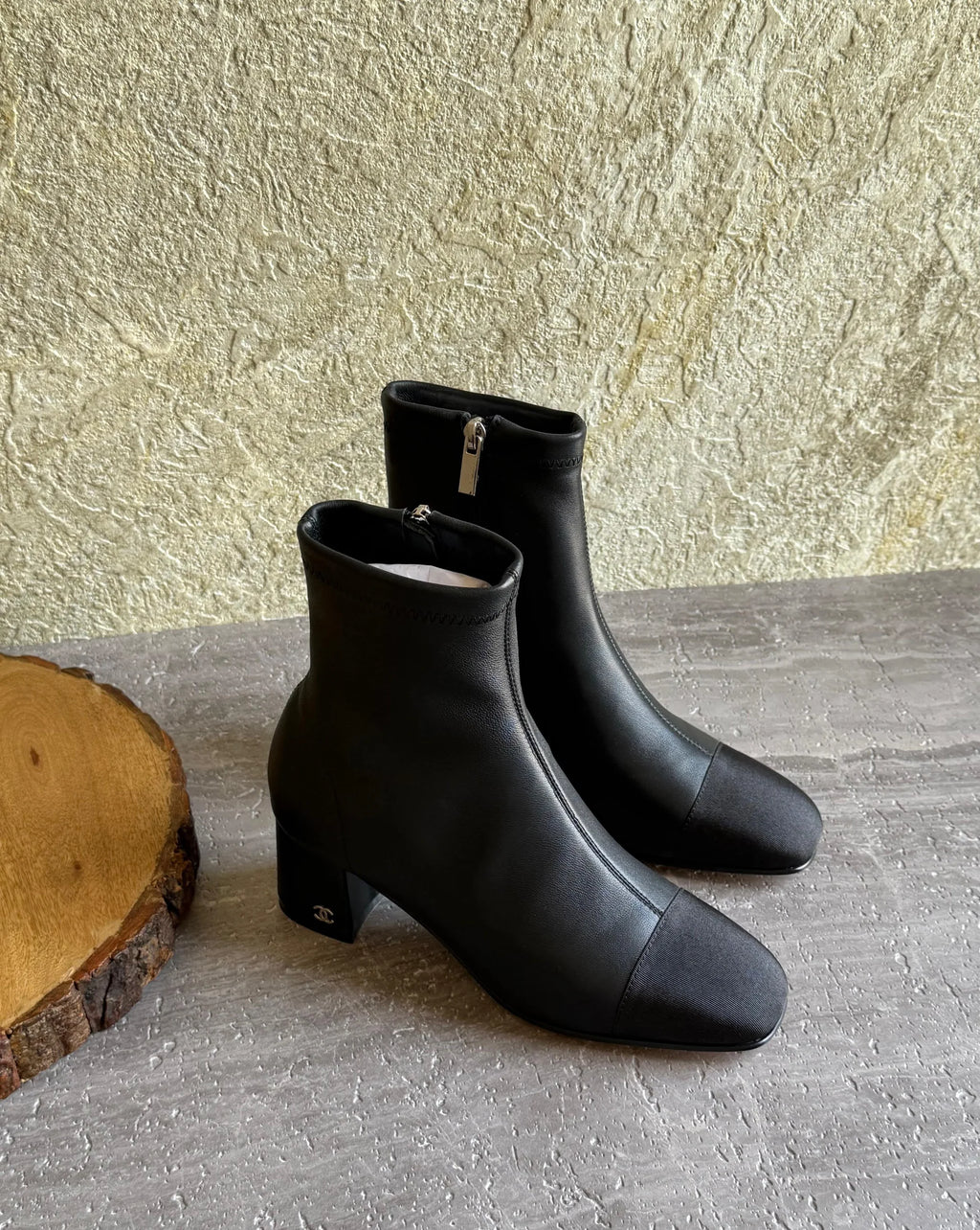 Chanel Two-Tone Cap-Toe Ankle Boots