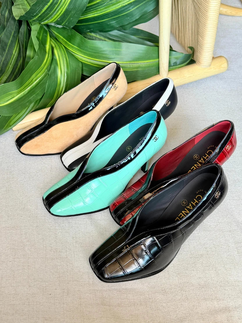 Chanel V-Cut Crocodile Embossed & Patent Calfskin Pumps