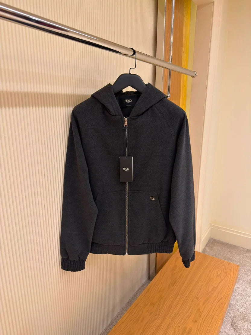 Fendi Micro FF Plaque Zip-Up Cashmere Hoodie