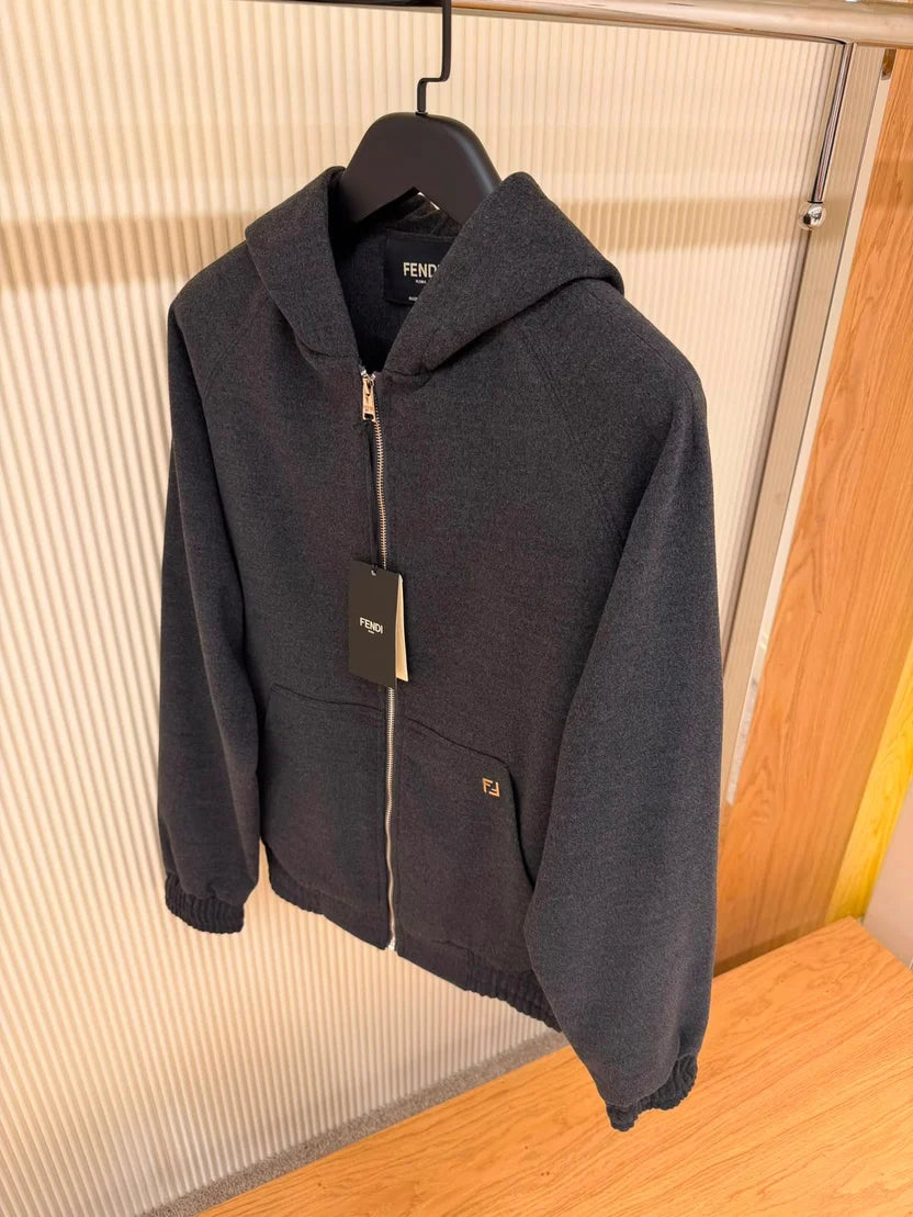 Fendi Micro FF Plaque Zip-Up Cashmere Hoodie