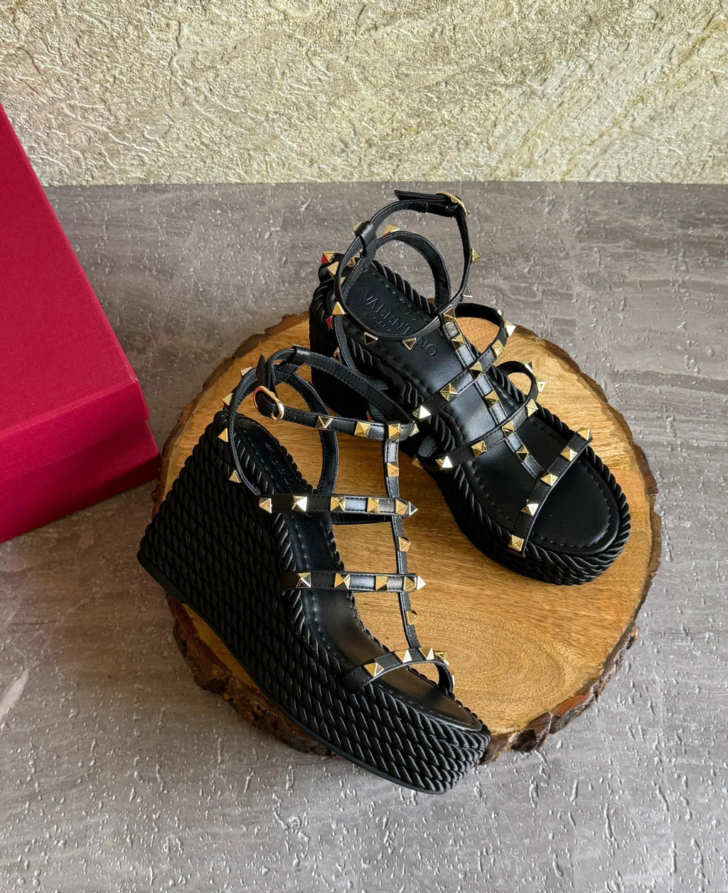 Valentino Garavani Rockstud Ankle Strap Wedge Sandal