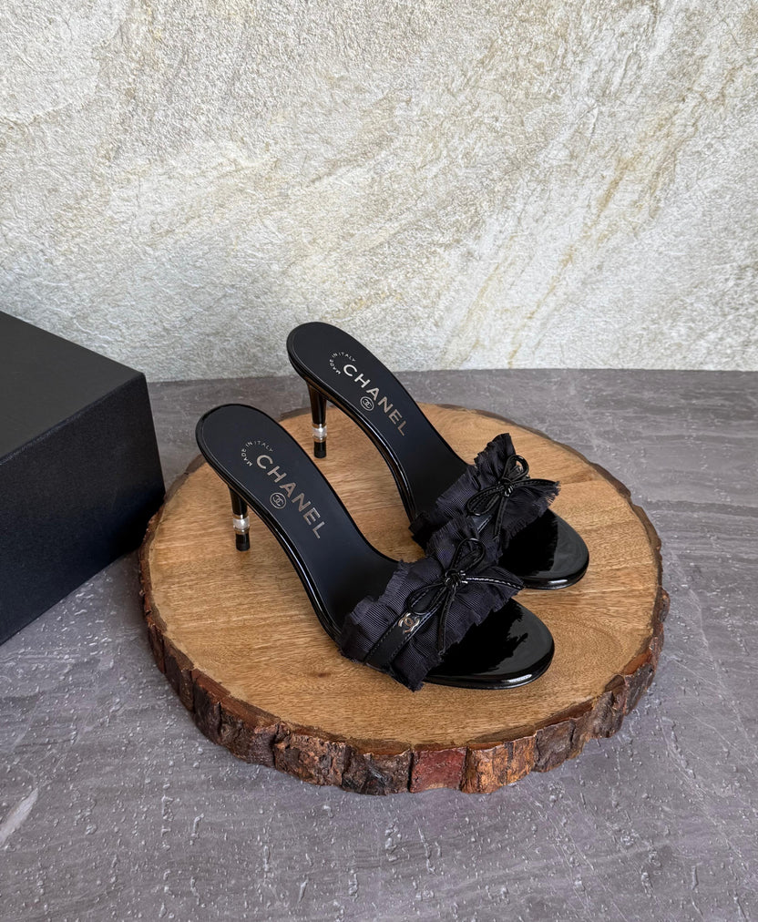 Chanel Ruffled Bow Mule Sandals