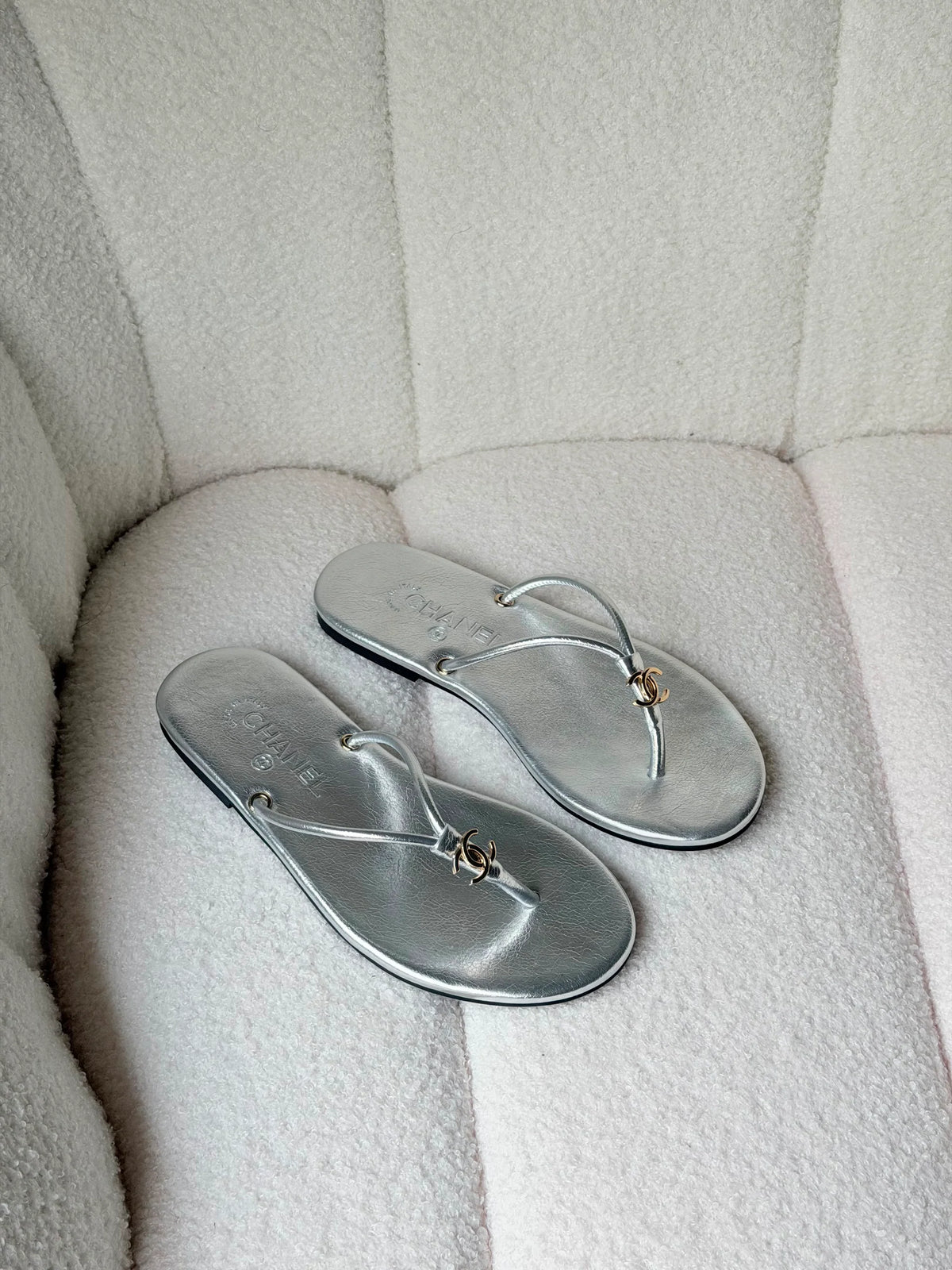 Chanel Thongs Crackled Laminated Calfskin