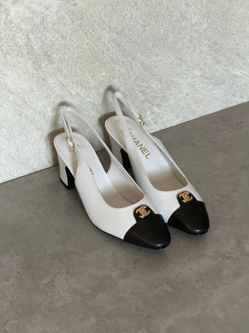 Chanel Canvas & Leather Slingback Pumps