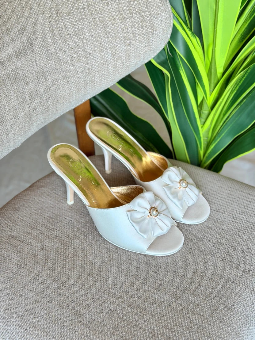 Chanel Satin Pearl Bow Mules
