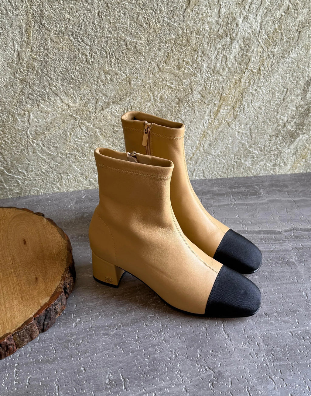 Chanel Two-Tone Cap-Toe Ankle Boots