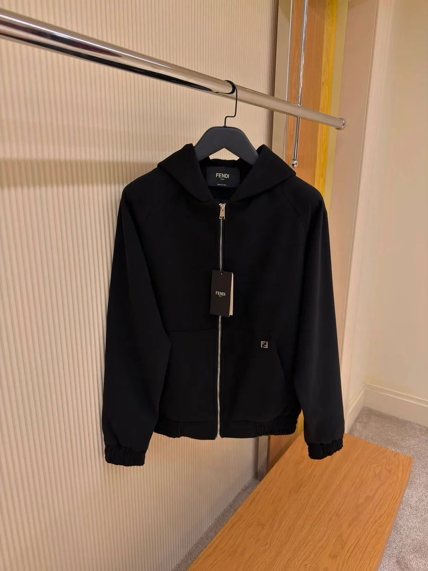Fendi Micro FF Plaque Zip-Up Cashmere Hoodie