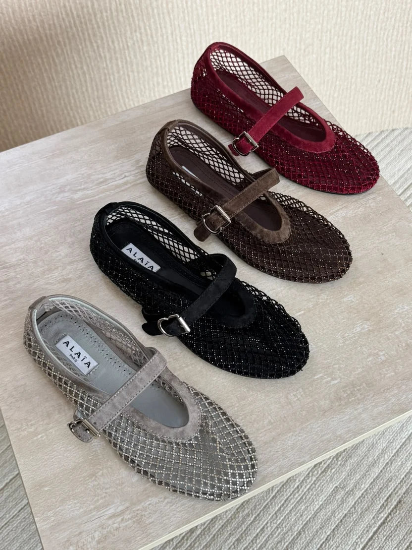 Alaia Fishnet Ballet Flats in Crystal Mesh