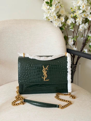 Saint Laurent Sunset Bag Crocodile-Embossed Leather