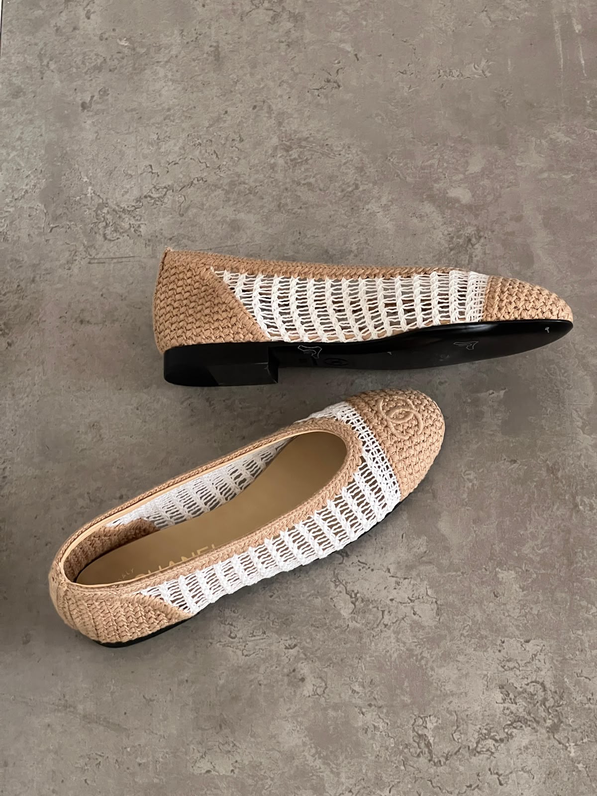 Chanel Raffia Cap Toe Ballerina Flats