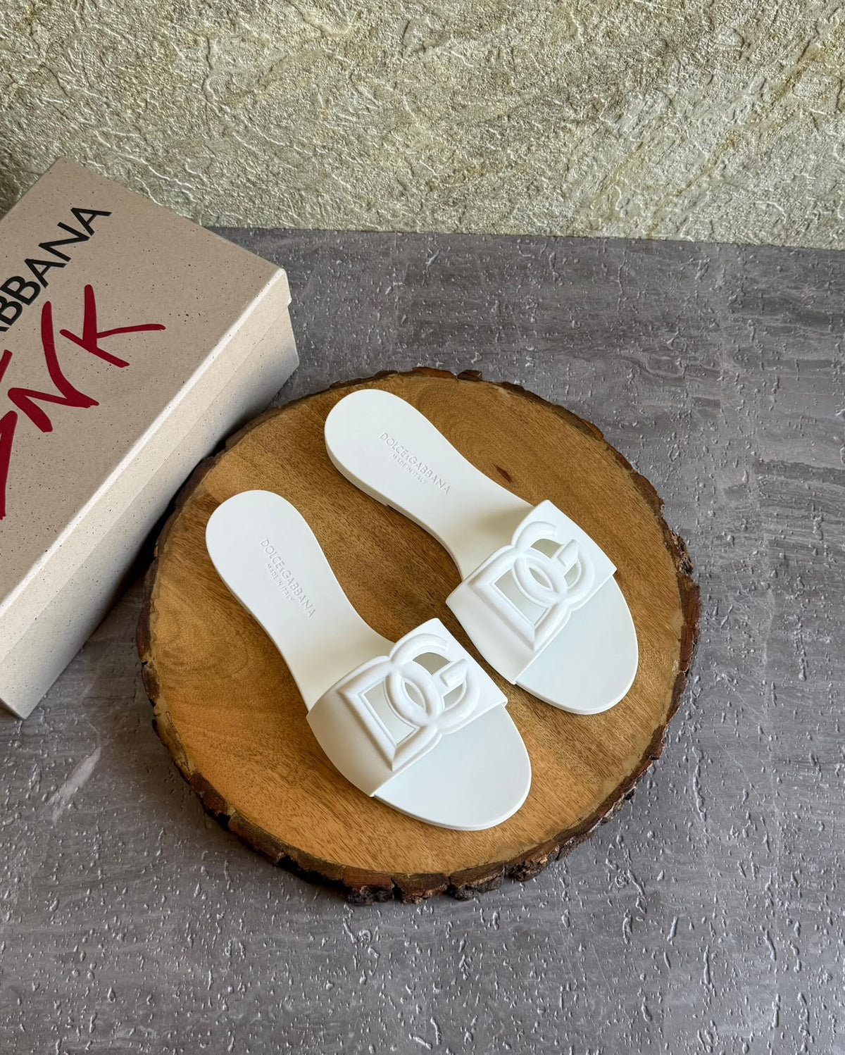 Dolce & Gabbana Bianca Logo Slides in Rubber