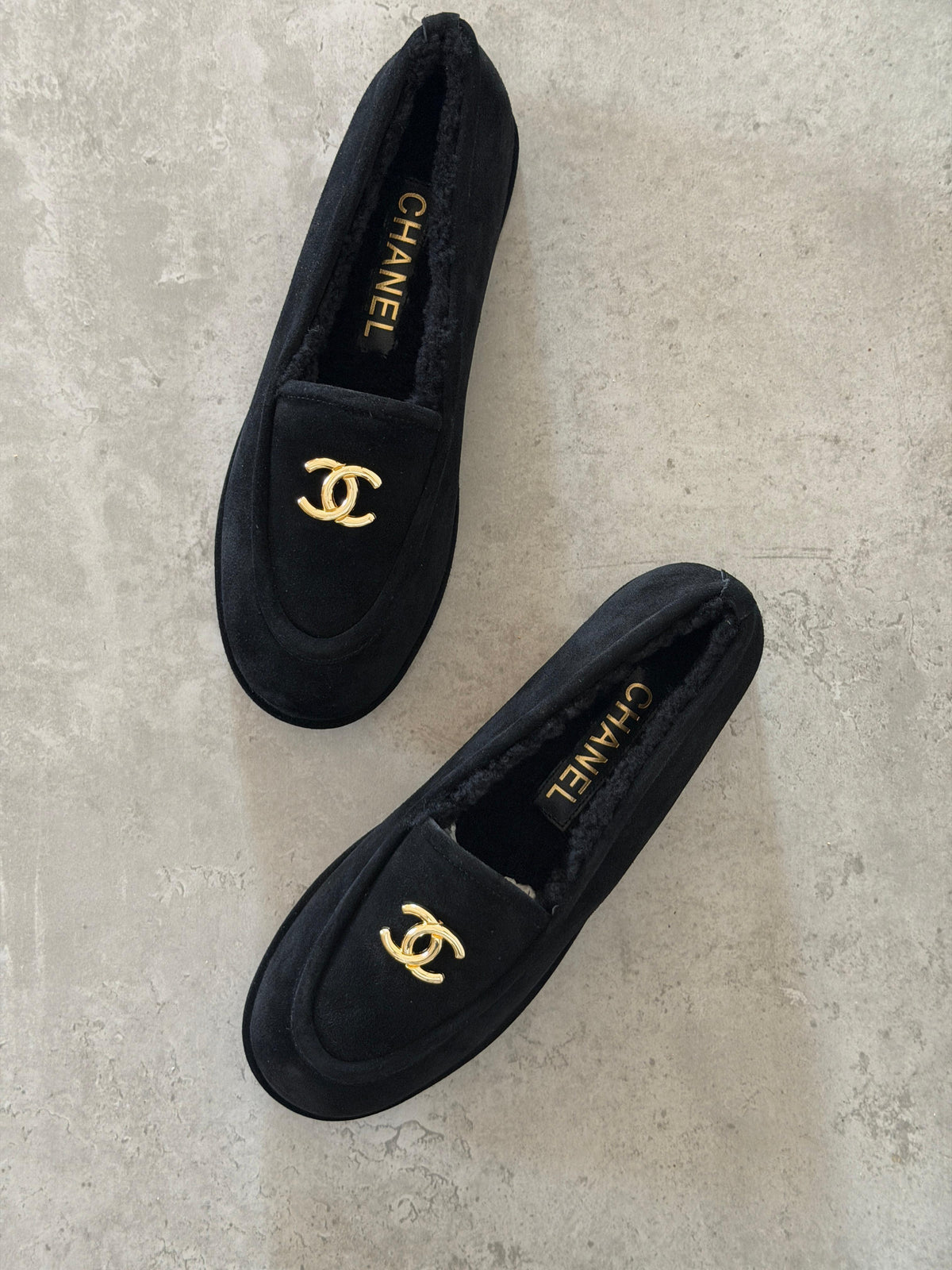Chanel Suede Kidskin and Shearling Loafers