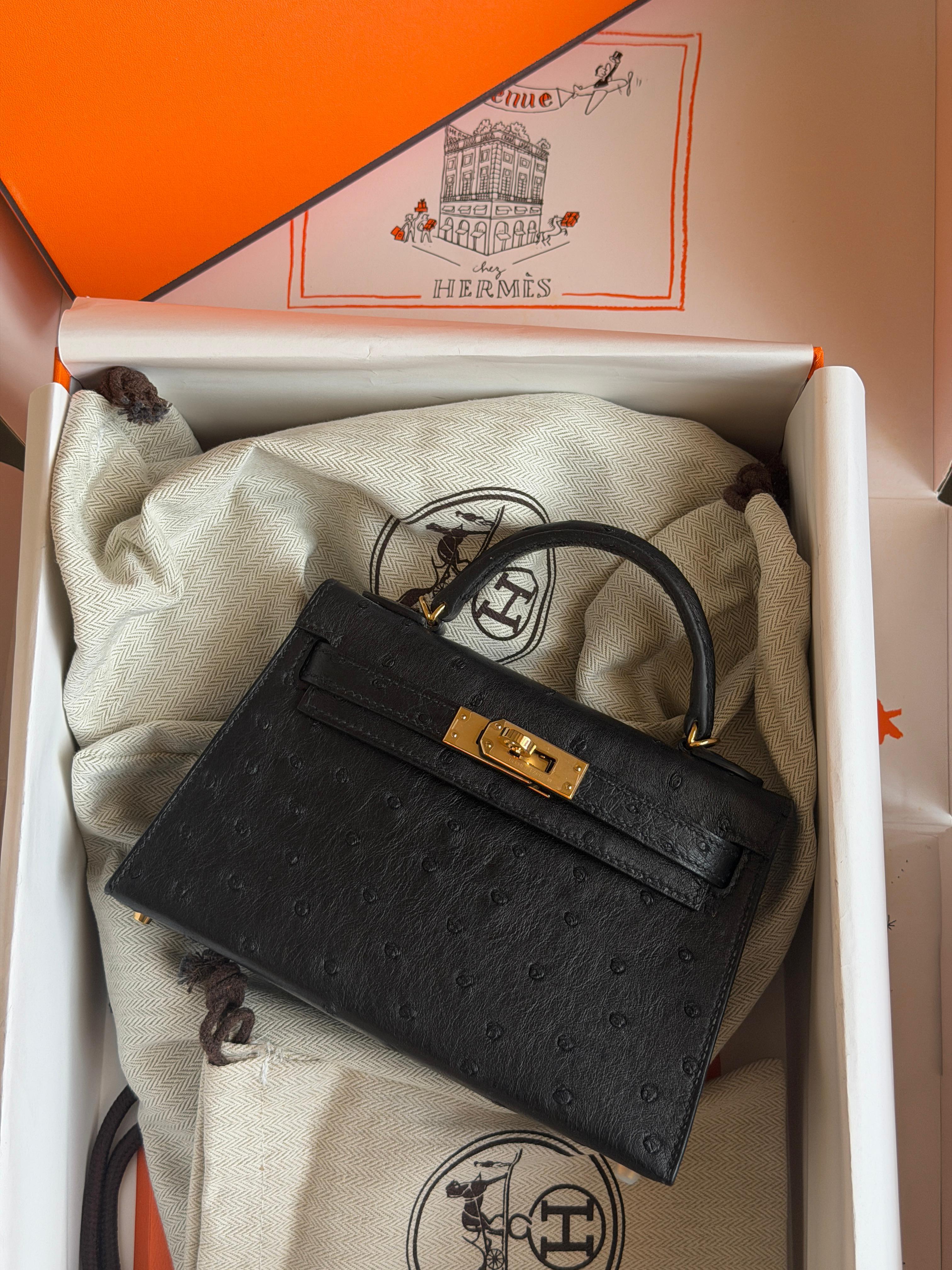 Hermes Mini Kelly In Real Ostrich Leather