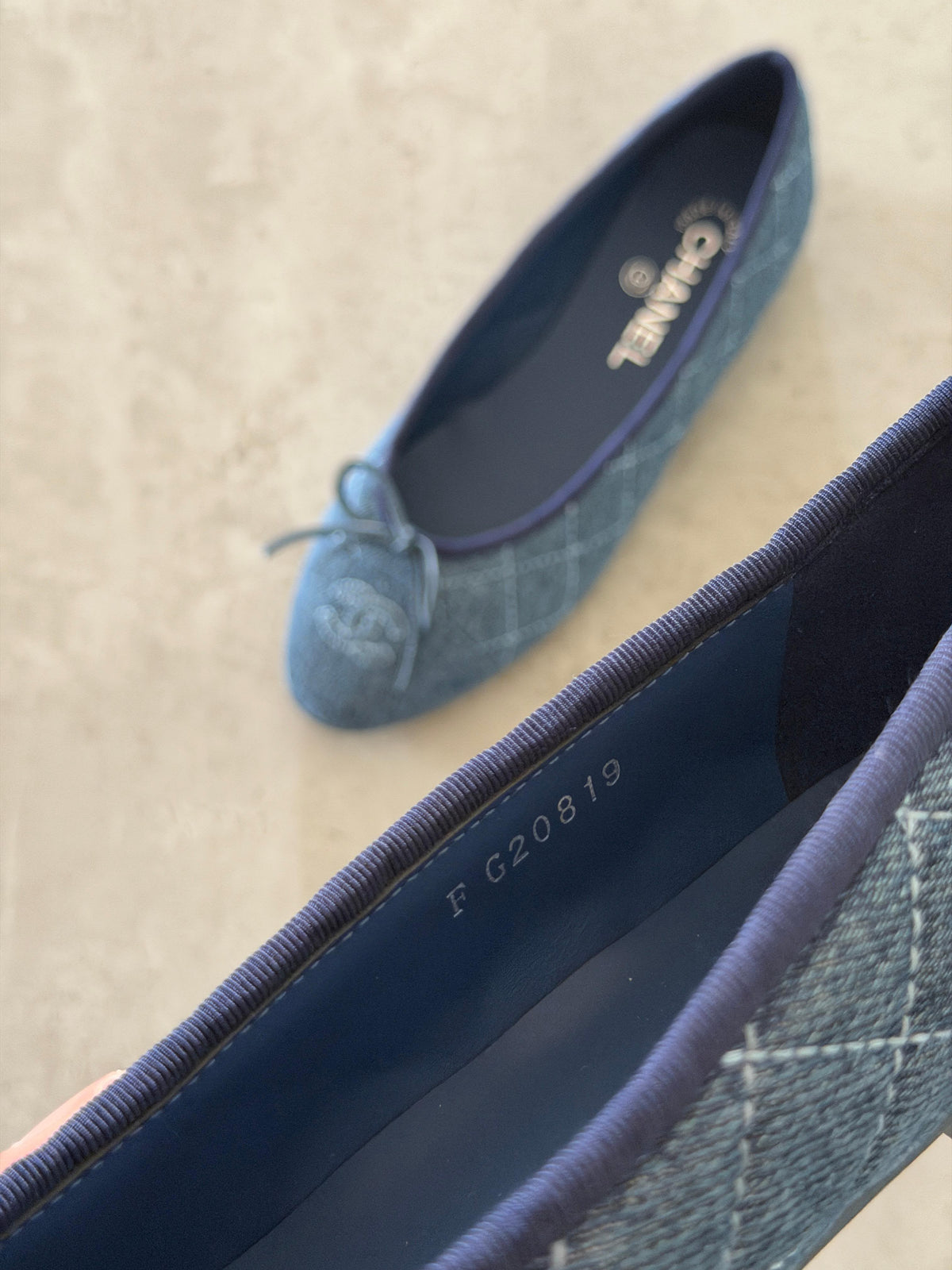 Chanel Washed Denim Quilted Ballerina Flats