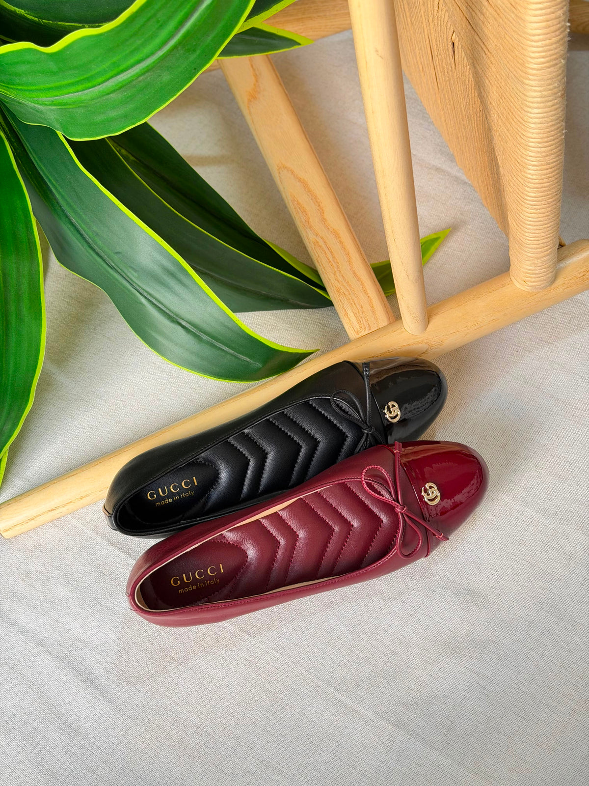 Gucci Burgundy GG Ballerina Flats