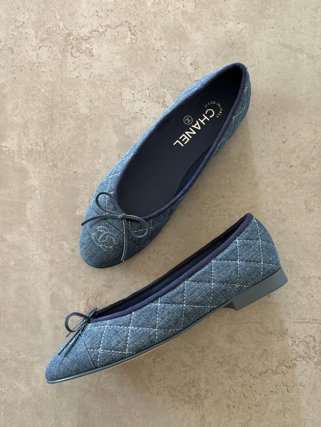 Chanel Washed Denim Quilted Ballerina Flats
