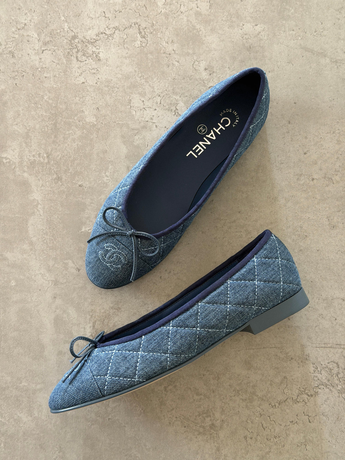 Chanel Washed Denim Quilted Ballerina Flats