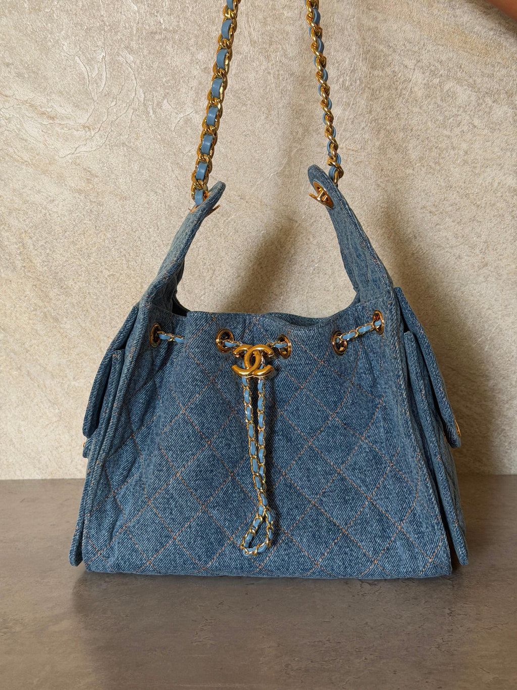 Chanel 25 Mini Handbag in Washed Denim & Gold Tone Metal