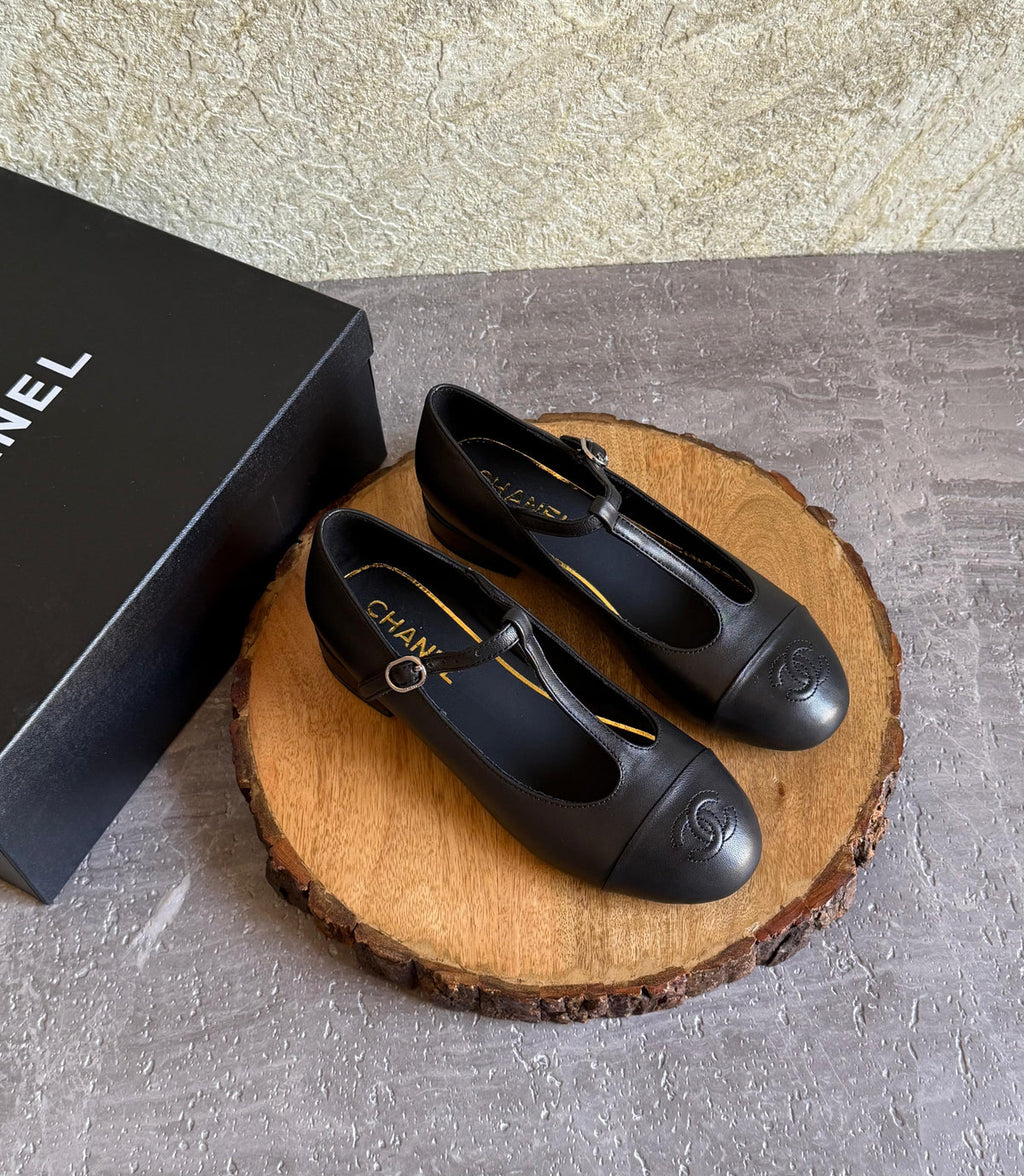 Chanel Interlocking CC Logo T-Strap Mary Jane Flat