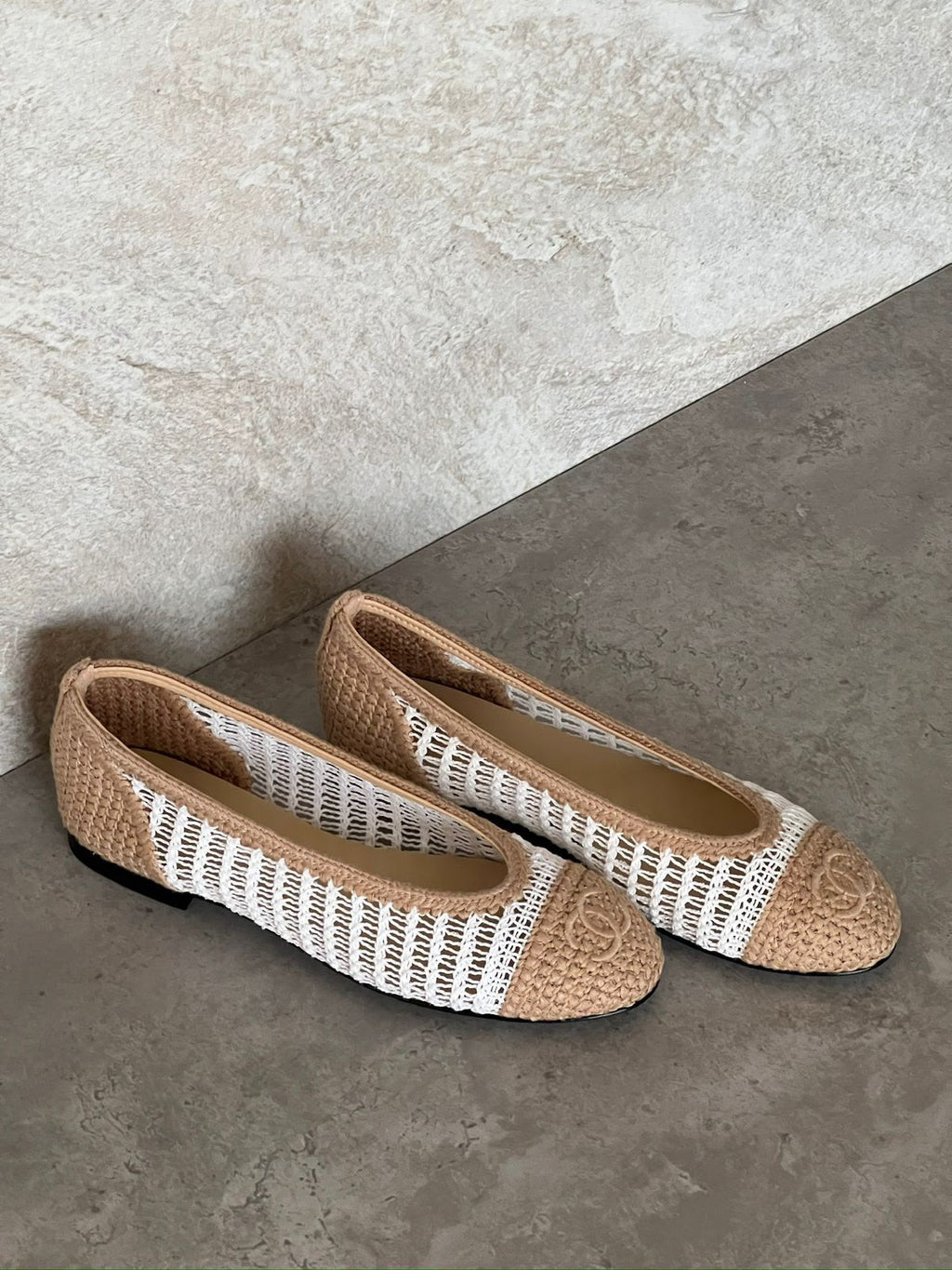 Chanel Raffia Cap Toe Ballerina Flats