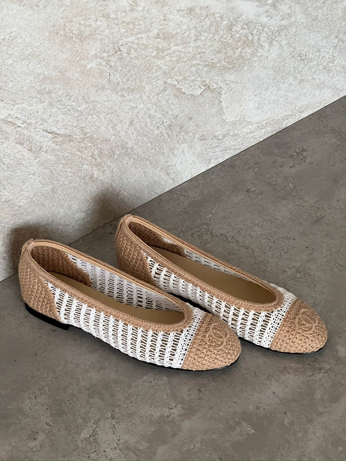 Chanel Raffia Cap Toe Ballerina Flats