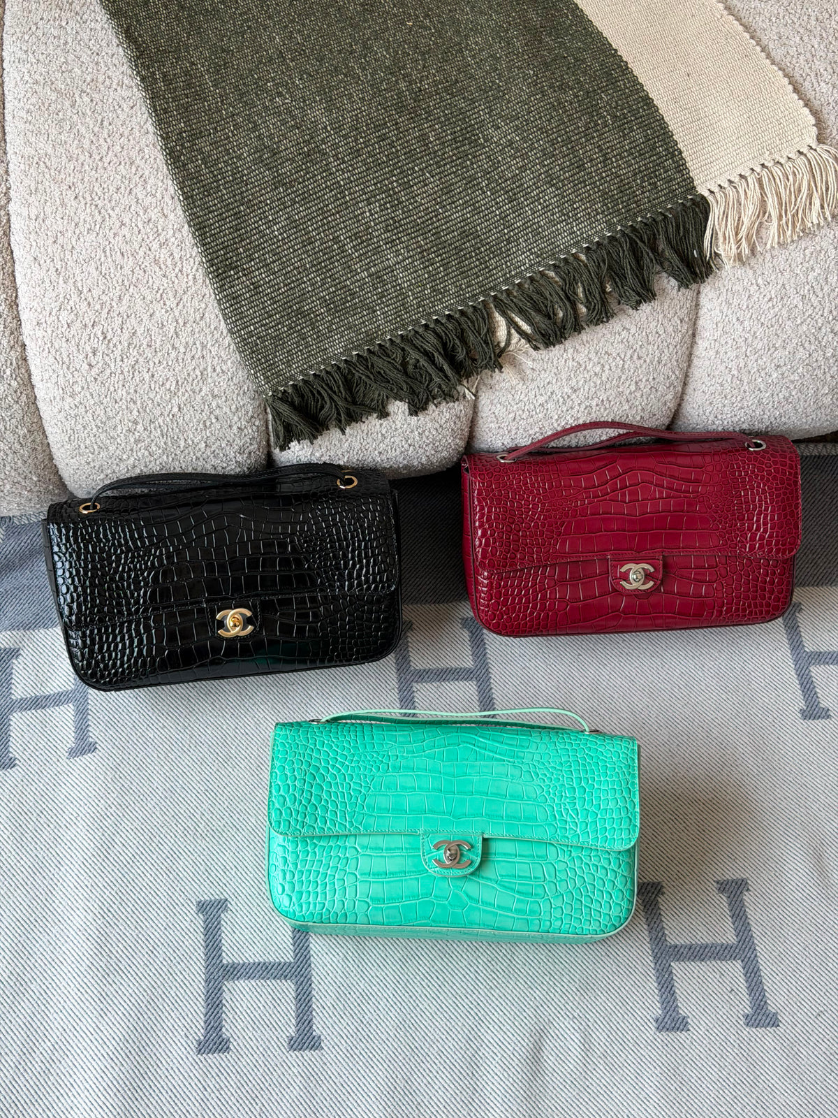 Chanel Crocodile-Embossed Calfskin Classic Flap Top Handle Bag