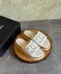 Chanel White Terrycloth Slide Sandal