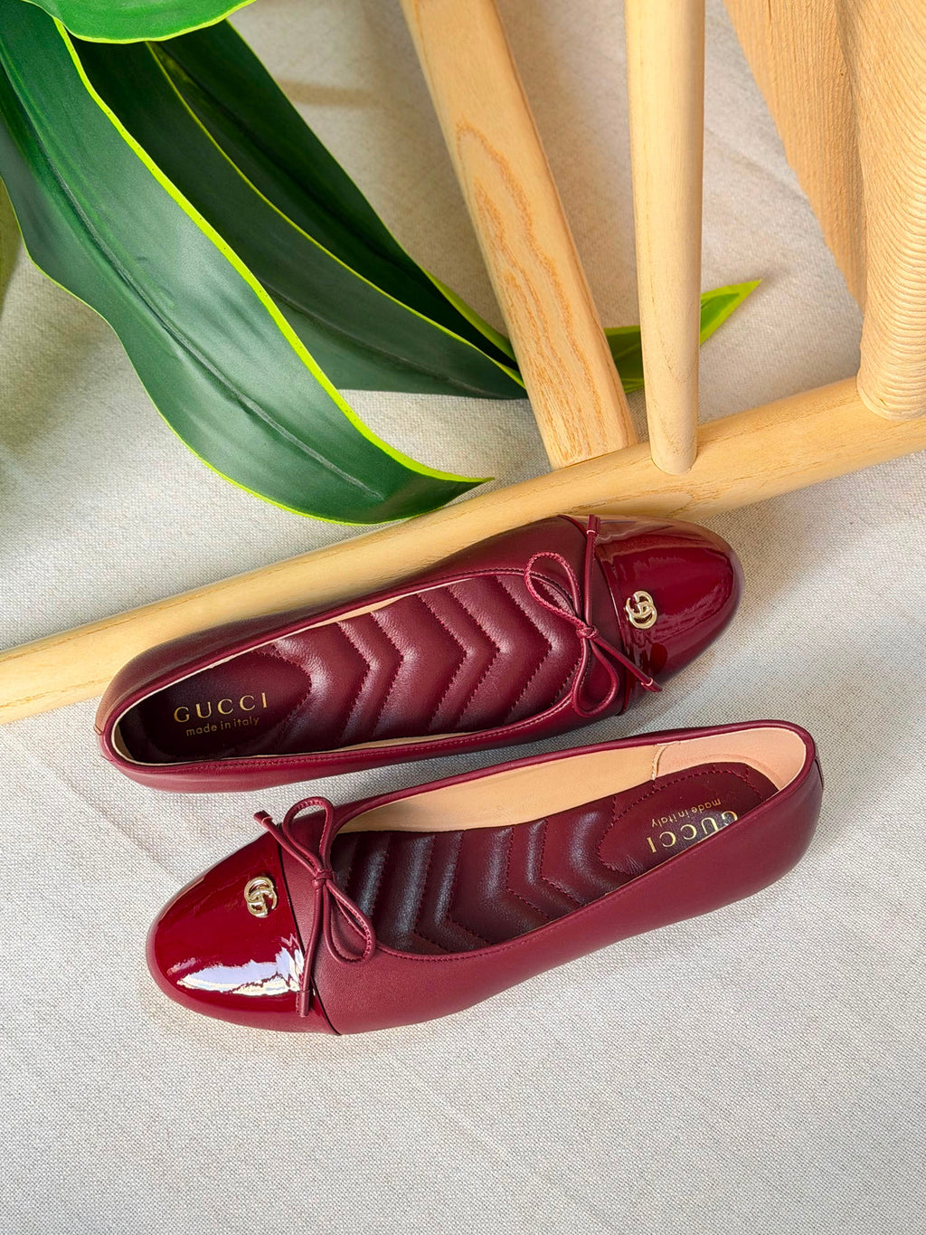 Gucci Burgundy GG Ballerina Flats