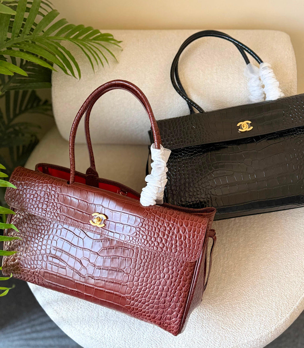 Chanel Crocodile Embossed Calfskin Metal Bag