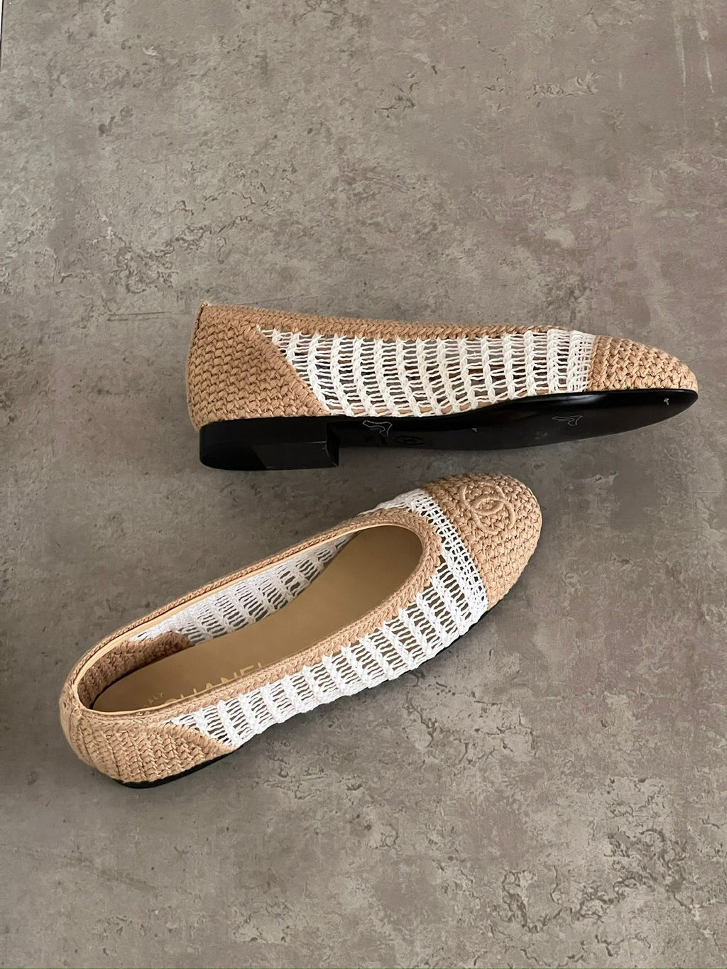 Chanel Raffia Cap Toe Ballerina Flats