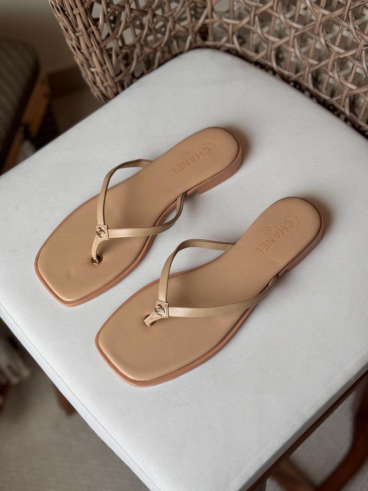 Chanel Goatskin CC Times Square Thong Sandals