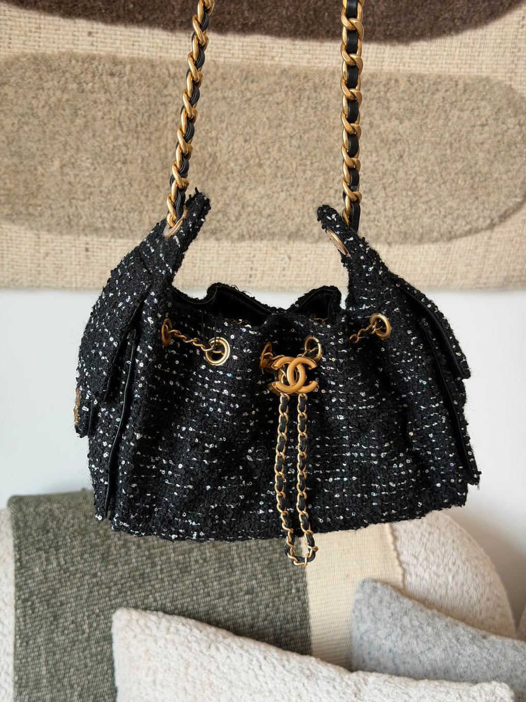 Chanel Tweed Embroidered Shopping Bag