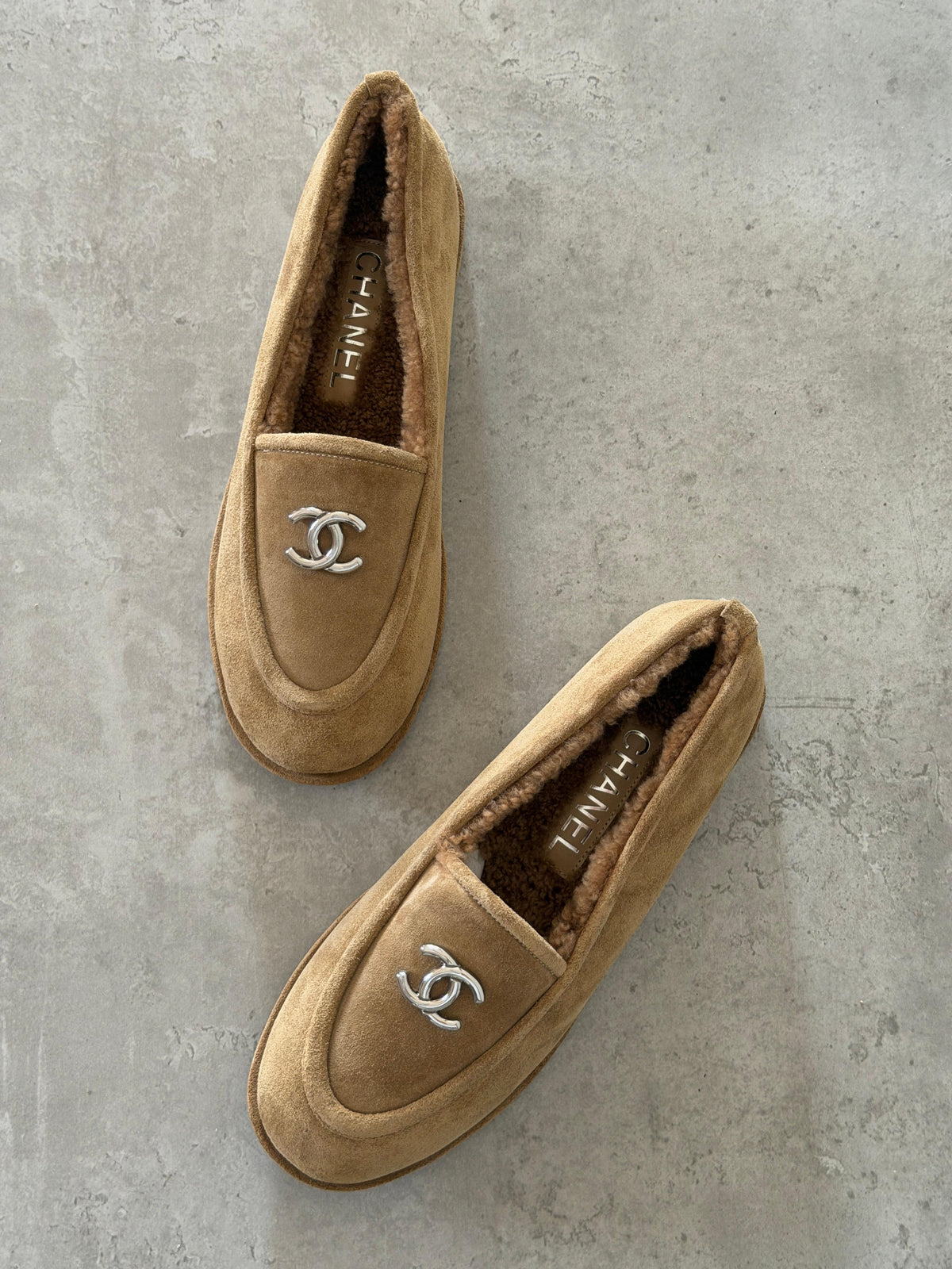 Chanel Suede Kidskin and Shearling Loafers