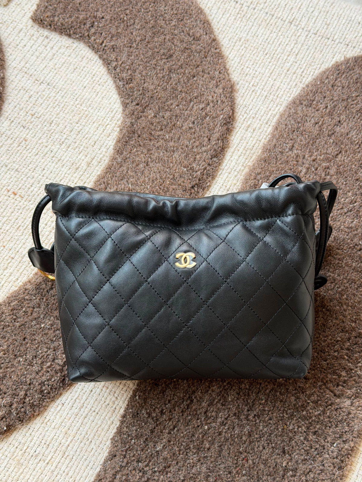 Chanel Quilted Drawstring Clutch with Strap Bag