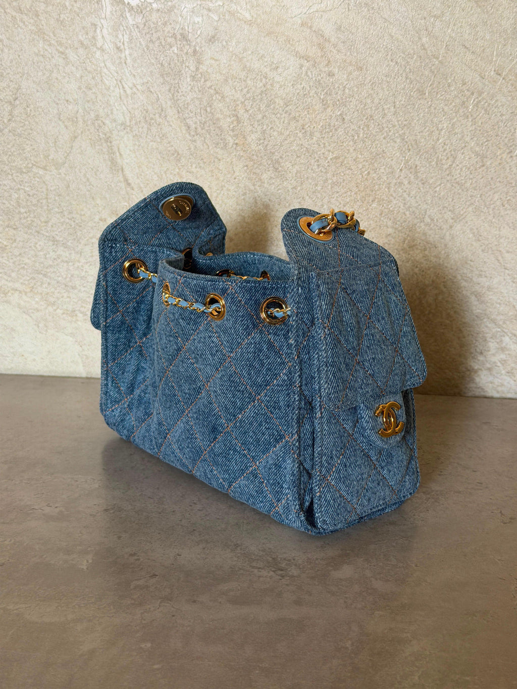 Chanel 25 Mini Handbag in Washed Denim & Gold Tone Metal