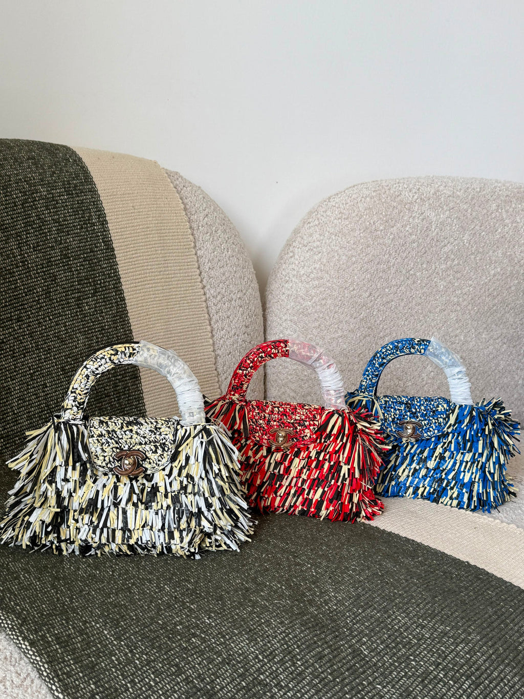 Chanel Raffia Fringe Nano Kelly Shopper Bag