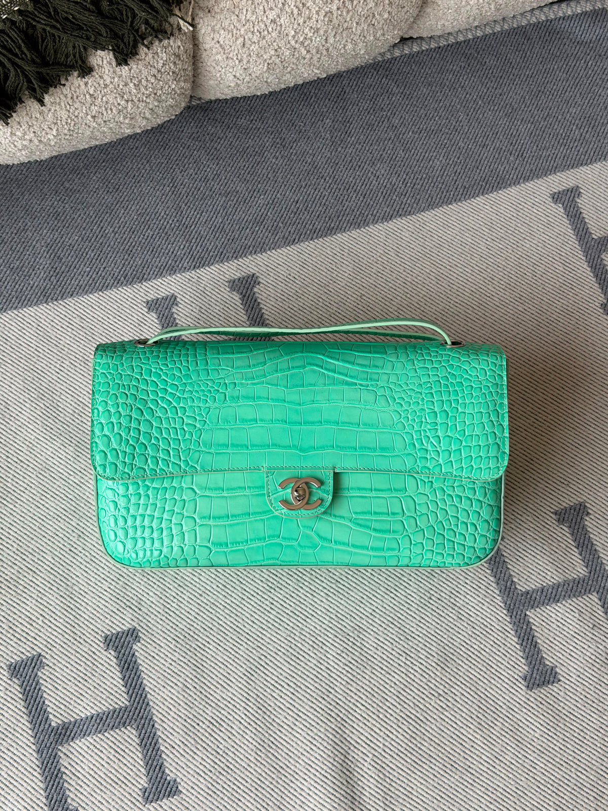 Chanel Crocodile-Embossed Calfskin Classic Flap Top Handle Bag